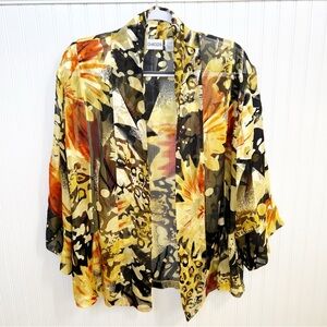 Chico’s Gold & Black Abstract Print 100% Silk Open Front Kimono Size Medium (8)